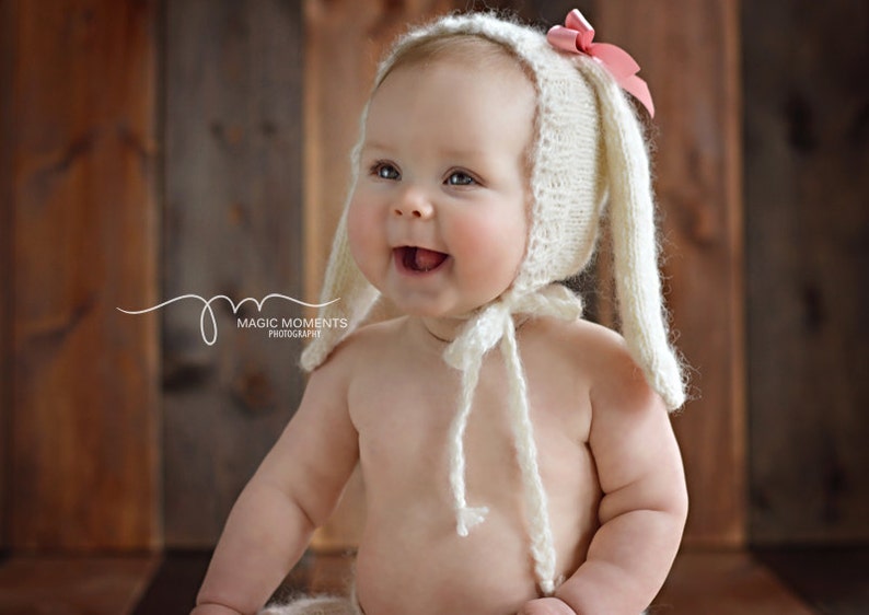 Fluffy Bunny Sitter Bonnet Knitting Pattern Instant Download PDF Baby Bonnet Hat Sitter Photo Prop Knit Easter Bunny Hat Floppy Ear Hat image 4