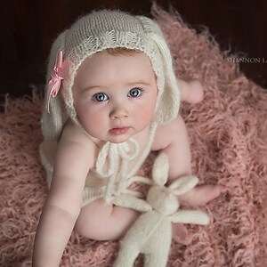 Fluffy Bunny Sitter Bonnet Knitting Pattern Instant Download PDF Baby Bonnet Hat Sitter Photo Prop Knit Easter Bunny Hat Floppy Ear Hat image 1