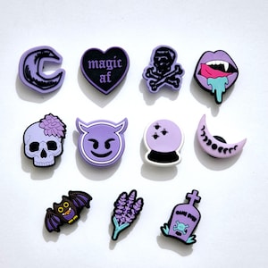 Spooky Purple Halloween Croc Charms: Ghost, Bat, Skull Shoe Pins Badges Jibbitz