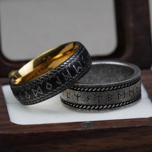 Oude Vikingring voor mannen - Nordic Runenring, zwarte Viking Noorse ring, vintage zilveren Vikingring, jubileumcadeau, cadeau voor verjaardag