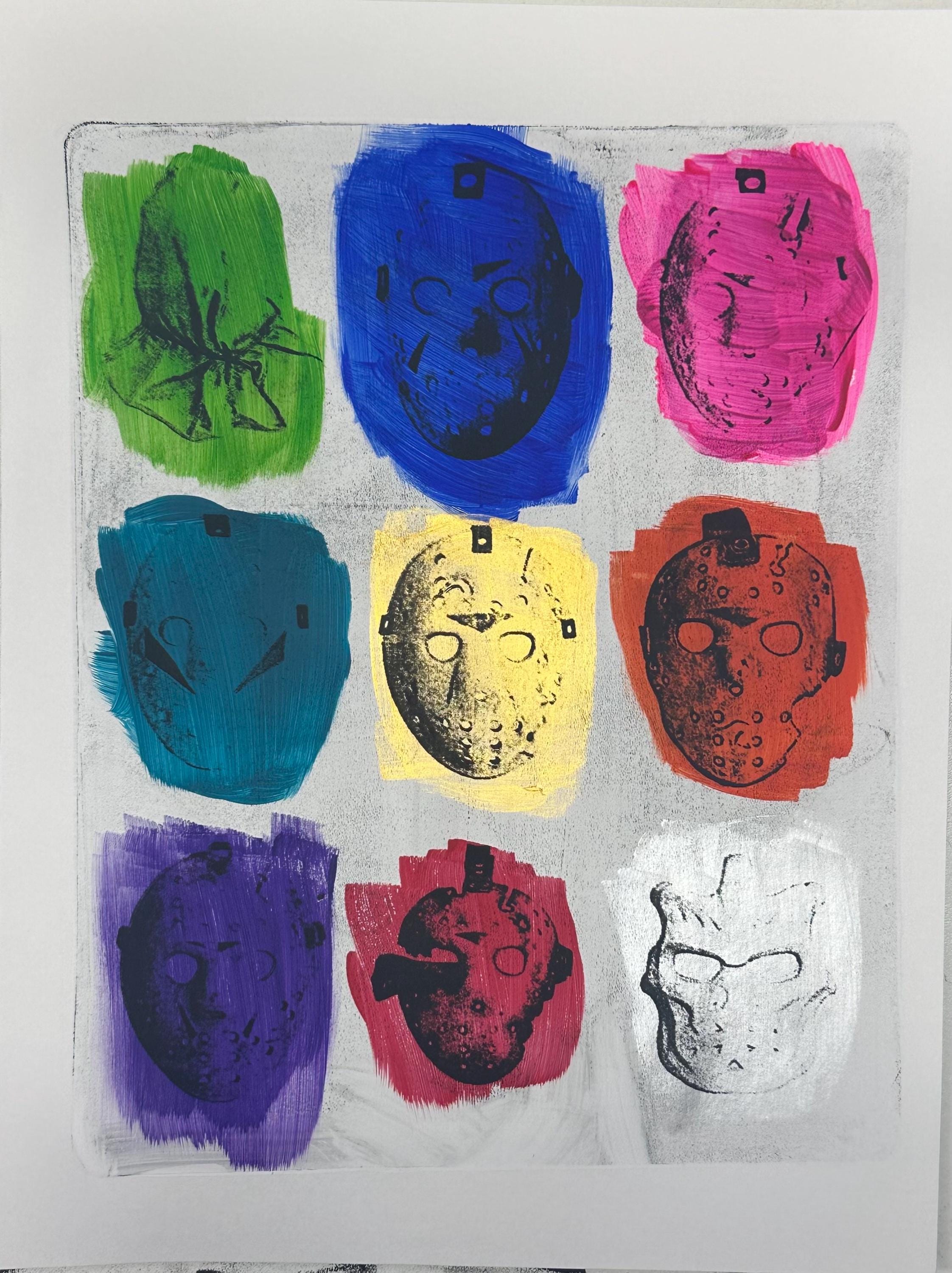 Jason Voorhees Masks Triptych Gel Block Monoprint 8x10 Print on 9x12 ...