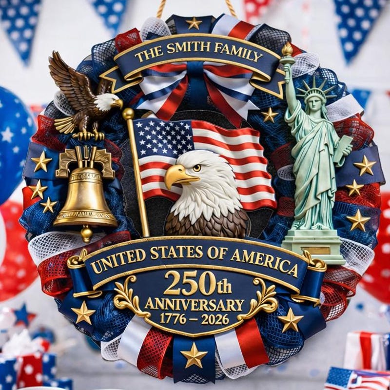 Personalized USA Eagle Metal Sign – 250th Anniversary American Flag Map, Custom Family Name Patriotic Decor - In God We Trust