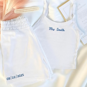 Mrs. Pajama Set, Embroidered Bride Tank and Joggers, Bridal Shower Gift, Wedding PJs, Engagement Gift, Bride Lounge Outfit, Bride Lounge Set