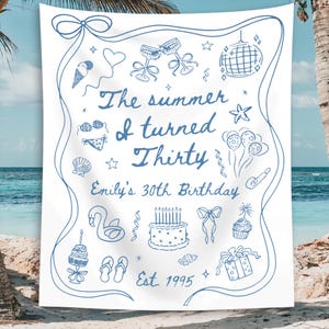 The Summer I Turned Birthday Party Banner Decor AnyAge Custom Birthday Tapestry Coastal Seashell Teen Girl Birthday Backdrop Beach Bday Sign