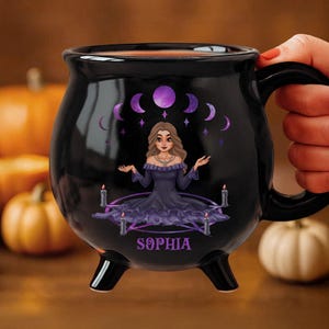 Custom Cartoon Witch Cauldron Coffee Mug - Halloween Witchy Gifts For Besties, Family,  Sisters, Yourself - Witching You A Wicked Brew