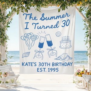 The Summer I Turned Birthday Tapestry, Custom Age Birthday Banner, Coastal Summer Party Decor, Beach Backdrop for Birthday Celebration