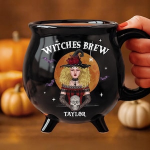 Custom Cartoon Witch Cauldron Coffee Mug - Halloween Witchy Gifts For Besties, Family,  Sisters, Yourself - Witching You A Wicked Brew