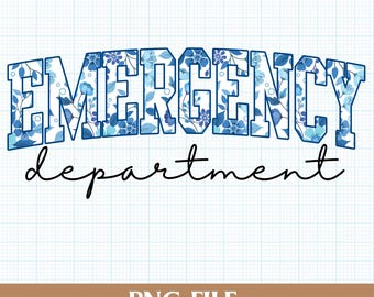 Chinoiserie Emergency Department Png, Floral Emergency Department Png, Emergency Nurse Png, Toile Hospital Png, RN Gift, ER Department Png