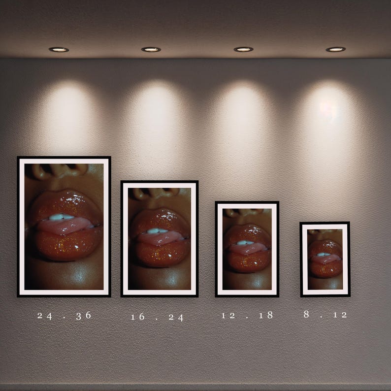 Sensual Glossy Lips Art Print, Black Woman Contemporary Portrait on ...