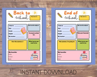 Back to school printable, Back to school questionnaire, First day of school printable, Last day of school printable