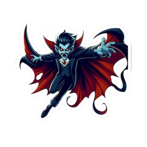 Vampire Lord, decalcomanie per mostri fantasy, bianche e trasparenti, fan di DnD TTRPG, decalcomanie in stile cartone animato, decorazione per borraccia per laptop e notebook