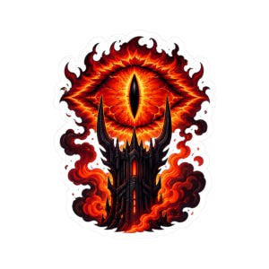 Feurig Feuriger Turm Aufkleber, Bösewicht Aufkleber, Böses Auge Fire Castle Laptop Aufkleber, Fantasy Bücherwurm Aufkleber