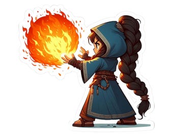 Adesivo stregone nano: personaggio TTRPG DnD, arte della palla di fuoco