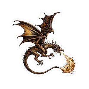 Brass Dragon Decals, Fantasy Monster stickers, Ancient Dragon, Cartoon Dragons, Laptop, Notebook, Water Bottle Decor, DND, TTRPG, RPG