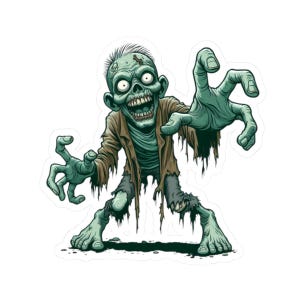 Zombie, Fantasy Monster Decals, White & Transparent, DnD TTRPG Fans, Cartoon Style Decals, Laptop Notebook Waterbottle Decor