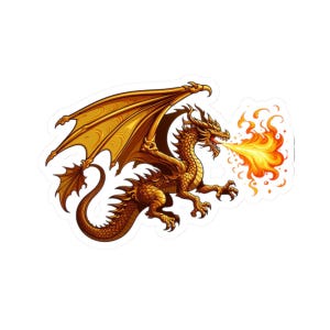 Ancient Gold Dragon Decals, Fantasy Monster stickers, 4 Sizes, Cartoon Dragons, Laptop, Notebook, Water Bottle Decor, DND, TTRPG, RPG