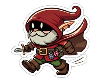 Gnome Rogue Sticker, Cute TTRPG Fantasy RPG Decal