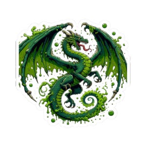 Grüner Drache Aufkleber, Fantasy Monster Aufkleber, alter Drache, Cartoon Drachen, Laptop, Notebook, Wasserflasche Dekor, DND, TTRPG, RPG