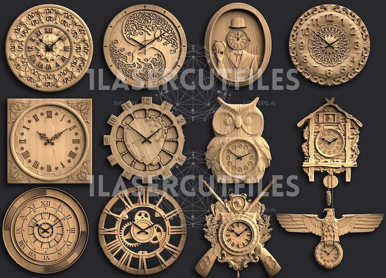 Wall Clock 145 Bundle STL CNC 3D Files for Router Machines Printers Cnc ...