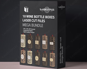 Laser Cut Wine Bottle Gift Boxes SVG Bundle | 10 DXF Vector Designs | Cutting Files