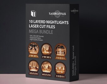 Laser Cut 10 Christmas Nightlights SVG Bundle, 3D Layered Lamp Template (Digital Download)
