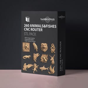 Djur och fiskar 260 Bundle STL CNC 3D-filer för routermaskiner skrivare