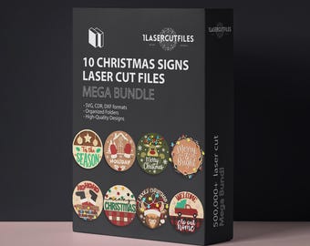 Laser cut Layered Christmas Signs 10 SVG glowforge cutting files Vector template DXF Cdr Ai Pdf Eps Pdf cnc pattern