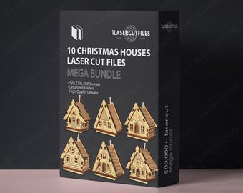 Laser cut 10 Houses Christmas Decorations SVG bundle glowforge DXF Eps Cdr Ai files Vector template cnc pattern