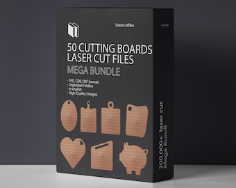 Laser cut 50 Cutting boards SVG bundle glowforge files Vector template Dxf file