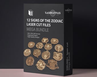 Laser cut 12 Layered Signs of the Zodiac 3d SVG bundle glowforge wood DXF files