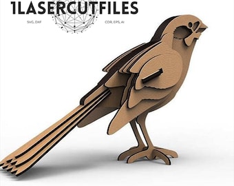 Laser cut Sparrow bird 3D Puzzle SVG bundle glowforge wood bird svg files Vector laser template cut file Dxf Pdf Eps Cdr cnc pattern
