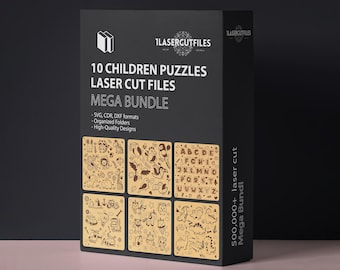 Paquete de plantillas vectoriales SVG para cortar con láser (10 piezas) de rompecabezas educativos para niños.