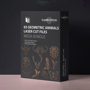 Archivos de animales geométricos cortados con láser / 65 diseños vectoriales SVG (descarga digital)
