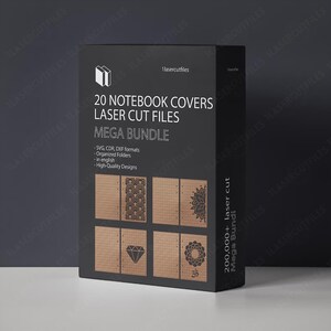 Laser Cut 20 Notebook Cover Designs Bundle SVG kid's puzzle file DXF Cdr Eps Ai Vector Cutting Template CNC Pattern