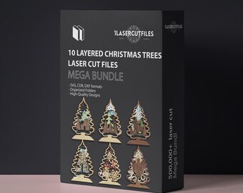 Laser Cut Christmas Tree SVG Bundle 3D Layered DXF Puzzle Glogforge Vector pattern template Cdr Eps Ai Png CNC