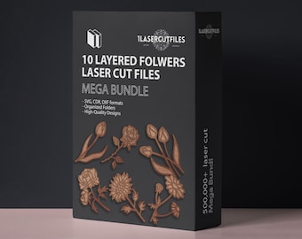 Laser cut files set of 10 layered flowers SVG bundle svg files Vector laser template multilayered flower l file Dxf Ai Eps Cdr cnc
