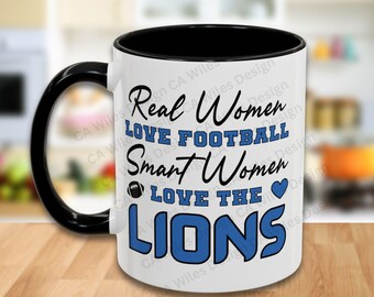 Detroit Real Women Football Blue-Black text Accent Coffee Mug (11, 15oz)