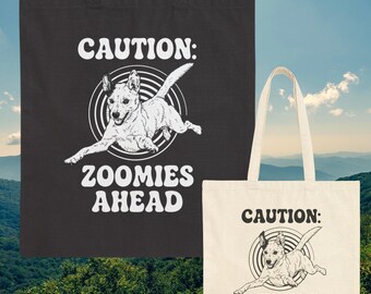 Dog Theme Everyday Shopping or Book Bag Dog Zoomies Canvas Tote Bag for Jack Russell Terrier Lover