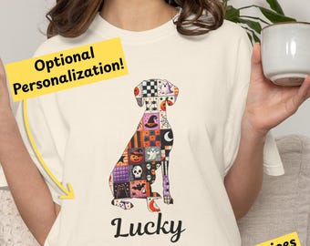 Dalmatian Patchwork T-Shirt Personalized Halloween Dog Tee Halloween Quilt Design Shirt Seasonal Dog Lover Gift 2
