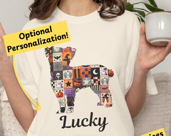 Maltese Patchwork T-Shirt Personalized Halloween Dog Tee Halloween Quilt Design Shirt Seasonal Dog Lover Gift 2