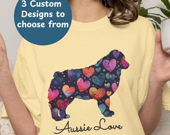 Australian Shepherd Heart Pattern T-Shirt, Artistic Dog Lover Tee, Aussie Lover for adults and children