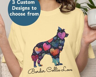 Border Collie Heart Pattern T-Shirt, Artistic Dog Lover Tee, Border Collie Lover Gift for adults and children