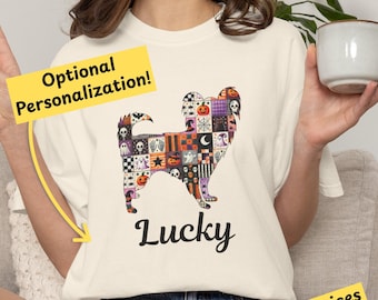 Papillon Patchwork T-Shirt Personalized Halloween Dog Tee Halloween Quilt Design Shirt Seasonal Dog Lover Gift 2