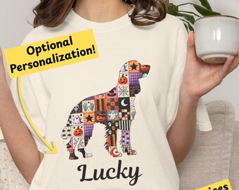English Springer Spaniel Patchwork T-Shirt Personalized Halloween Dog Tee Halloween Quilt Design Shirt Seasonal Dog Lover Gift 2