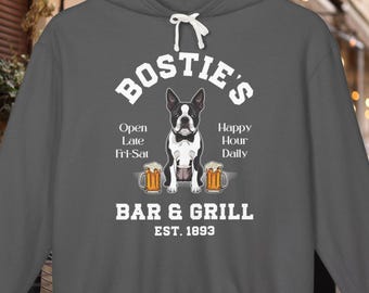 Boston Terrier Bar and Grill Hoodie Dog Pub Logo Design Sweatshirt Unisex Trendy Comfort Colors® Hooded Sweatshirt
