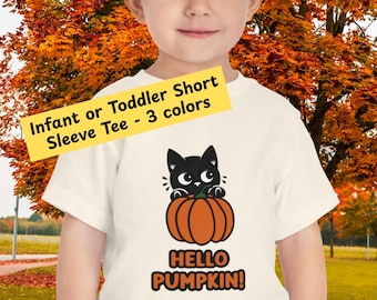 Hello Pumpkin Toddler Shirt Kids Cute Halloween Cat Tee Infant Pumpkin Shirt Fall Autumn child Outfit Fall Baby Gift