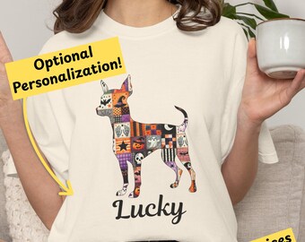 Miniature Pinscher Patchwork T-Shirt Personalized Halloween Dog Tee Halloween Quilt Design Shirt Seasonal Dog Lover Gift 2