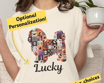 Shih Tzu Patchwork T-Shirt Personalized Halloween Dog Tee Halloween Quilt Design Shirt Seasonal Dog Lover Gift Comfort Colors 2