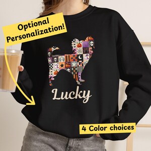 Papillon Patchwork Pullover Personalized Halloween Dog Sweatshirt Halloween Quilt Design Shirt Seasonal Dog Lover Gift 1