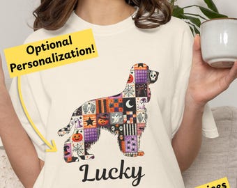 Cocker Spaniel Patchwork T-Shirt Personalized Halloween Dog Tee Halloween Quilt Design Shirt Seasonal Dog Lover Gift 2